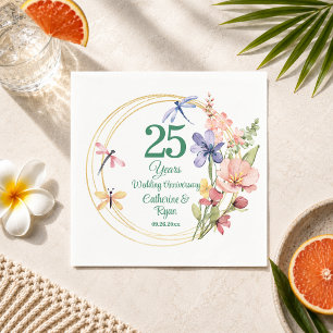 25. silberne Hochzeitstag Goldrahmen Floral Serviette