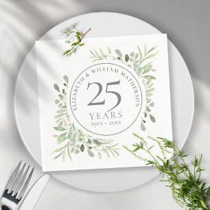 25. silberne Hochzeitstag Grüne Pflanzen Serviette