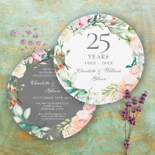 25. Silberne Hochzeitstag Rose Wasserfarbe Einladung