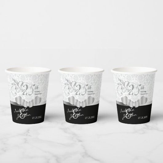 25. silberne und weiße Hochzeit Pappbecher (Multi)