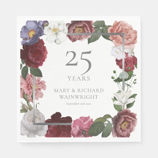 25. Silberner Geburtstag Land Rose Garten Serviette (Vorderseite)