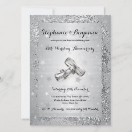 25. Silberner Hochzeitstag Glitzer Elegant Einladung