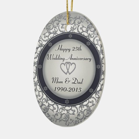 25. Silberner Hochzeitstag Keramikornament (Links)