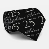 25. Silberner Jahrestag Silber und Schwarz Krawatte (Gerollt)