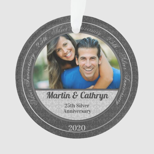 25. Silver Anniversary Foto Weihnachten Ornament (Vorderseite)