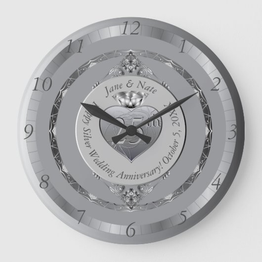 25. Silver Anniversary Wall Clock Große Wanduhr (Vorderseite)
