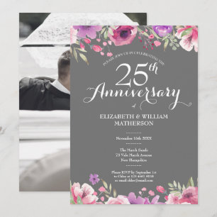 25. Silver Anniversary Wedding Foto Floral Rose Einladung