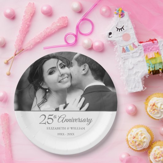 25. Silver Anniversary Wedding Foto Pappteller (Party)