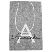 25. Silver Birthday Glitzer & Sparkle Monogram Mittlere Geschenktüte (Vorderseite)