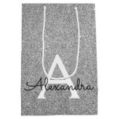 25. Silver Birthday Glitzer & Sparkle Monogram Mittlere Geschenktüte (Rückseite)