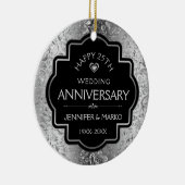 25. Silver Damasks Hochzeitstag Keramik Ornament (Rechts)