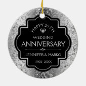 25. Silver Damasks Hochzeitstag Keramik Ornament (Hinten)