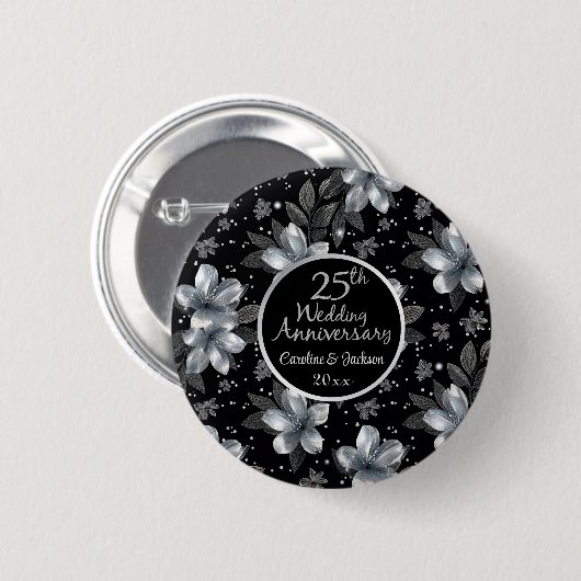 25. Silver Glitzer Blumenzwiebeln Button (Vorne & Hinten)