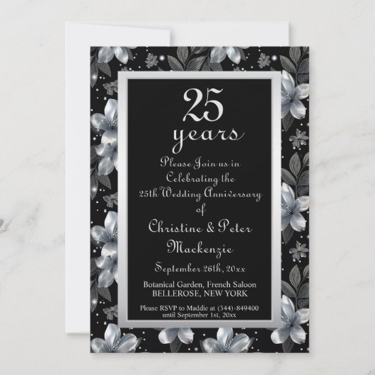 25. Silver Glitzer Blumenzwiebeln Einladung (Vorderseite)