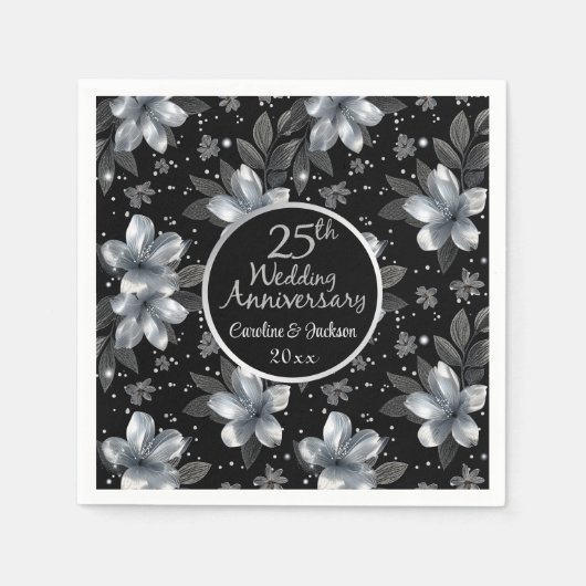 25. Silver Glitzer Blumenzwiebeln Serviette (Vorderseite)