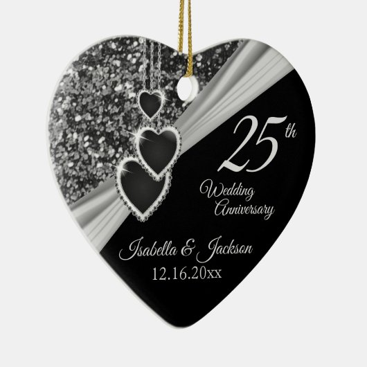 25. Silver Glitzer Jubiläum Keramik Ornament (Rechts)