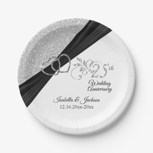 25. Silver Glitzer Jubiläum Pappteller (Vorderseite)