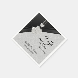 25. Silver Gray & Black Wedding Jubiläum Serviette