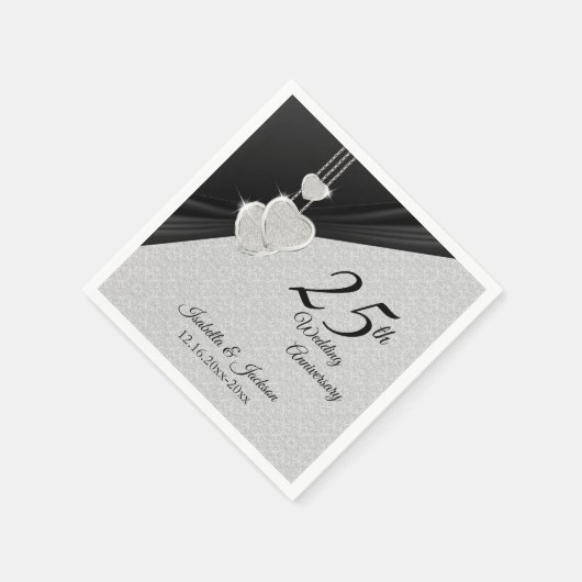 25. Silver Gray & Black Wedding Jubiläum Serviette (Ecke)
