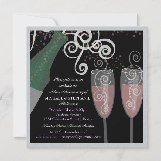 25. Silver Jubiläum Bubbly Champagne Party Einladung (Rückseite)