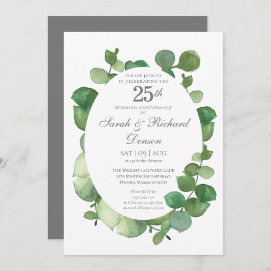 25. Silver Jubiläum Eukalyptus Boho Greenery Einladung (Vorne/Hinten)