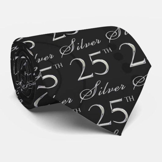 25. Silver Jubiläum in Black Damask mit Silve Krawatte (Gerollt)