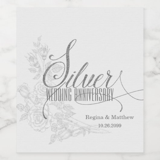 25. Silver Jubiläum mit Datum und Initialen Weinetikett (Einzelnes Label)