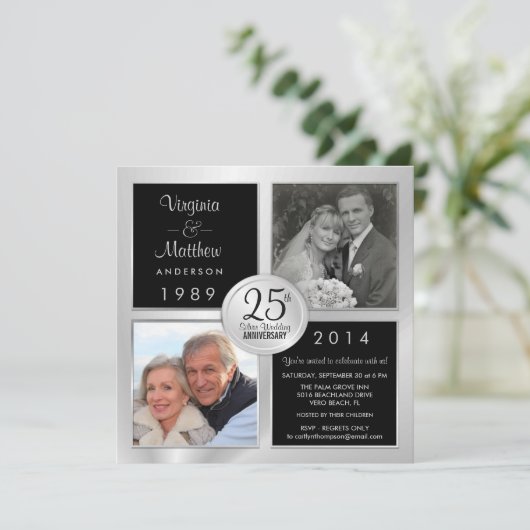 25. Silver Jubiläum mit Fotos der Vergangenheit un Einladung (Stehend Vorderseite)