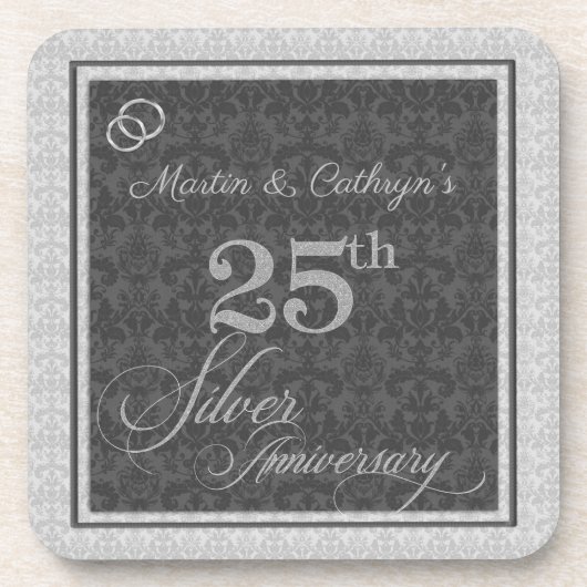 25. Silver Jubiläum mit Name Damask Untersetzer (Vorderseite)