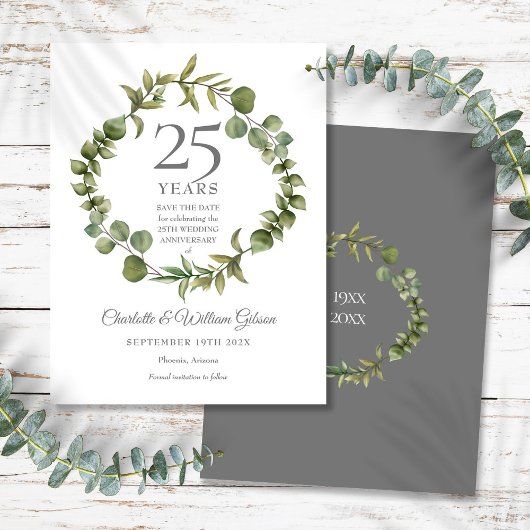 25. Silver Jubiläum Save the Date Grüne Ankündigungspostkarte