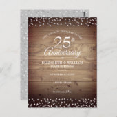 25. Silver Jubiläum Save the Date Rustikales Holz Postkarte (Vorne/Hinten)