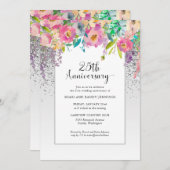 25. Silver Pink Floral Wedding Jubiläum Einladung (Vorne/Hinten)