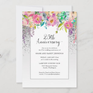 25. Silver Pink Floral Wedding Jubiläum Einladung
