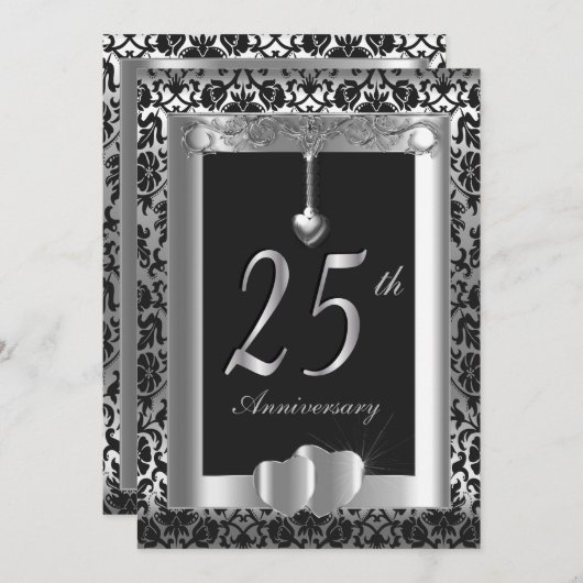 25. Silver und Black Wedding Jubiläum| DIG Einladung (Vorne/Hinten)