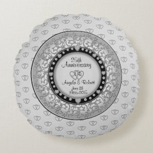 25. Silver Wedding Anniversary Accent Pillow Rundes Kissen