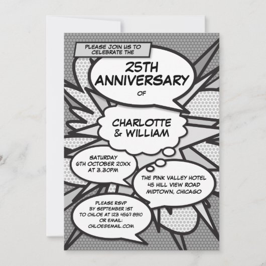 25. Silver Wedding Anniversary Comic Pop Kunst Einladung (Vorderseite)