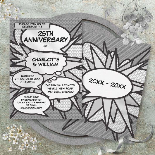 25. Silver Wedding Anniversary Comic Pop Kunst Einladung