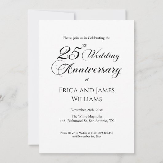 25. Silver Wedding Anniversary Elegantes Skript Einladung (Vorderseite)