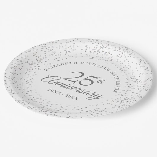 25. Silver Wedding Anniversary Elegantes Skript Pappteller (Schrägansicht)