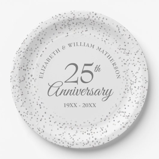 25. Silver Wedding Anniversary Elegantes Skript Pappteller (Vorderseite)