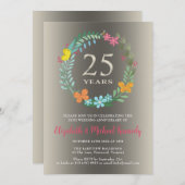 25. Silver Wedding Anniversary Floral Einladung (Vorne/Hinten)