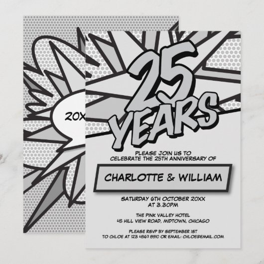 25. Silver Wedding Anniversary Fun Comic Book Einladung (Vorne/Hinten)