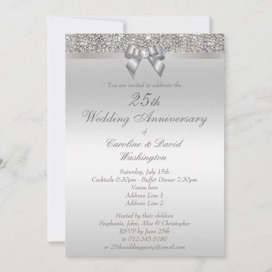 25. Silver Wedding Anniversary Imitate Sequins & B Einladung (Rückseite)