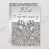 25. Silver Wedding Anniversary Imitate Sequins & B Einladung (Vorne/Hinten)