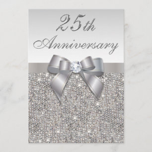 25. Silver Wedding Anniversary Imitate Sequins & B Einladung
