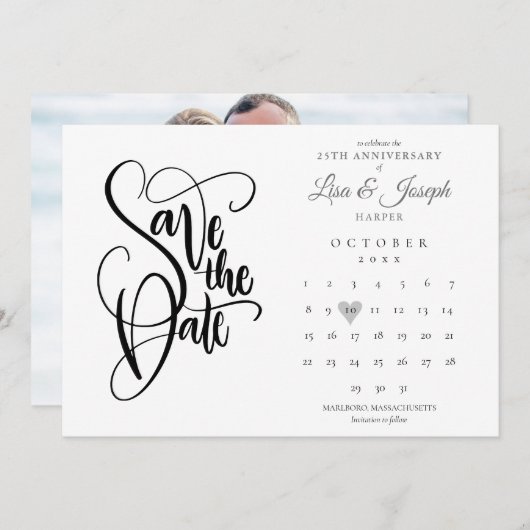 25. Silver Wedding Anniversary Kalender Foto Save The Date (Vorne/Hinten)