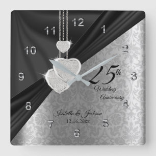 25. Silver Wedding Anniversary Keepake Quadratische Wanduhr