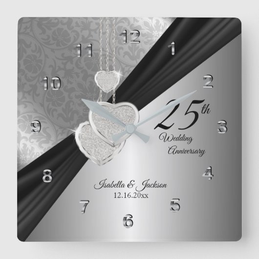 25. Silver Wedding Anniversary Keepake Quadratische Wanduhr (Vorderseite)