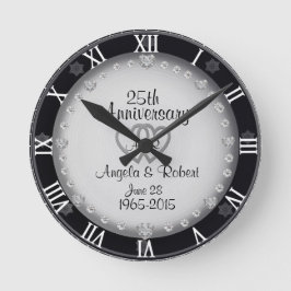 25. Silver Wedding Anniversary Monogram Runde Wanduhr