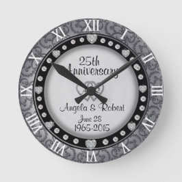 25. Silver Wedding Anniversary Monogram Runde Wanduhr